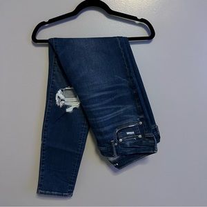 AE High Rise Dark Wash Skinny Ripped Jeans